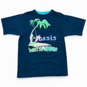 Vintage 90s Oasis Party Hounds Cartoon Beach Palm Tree Animal T-shirt Large